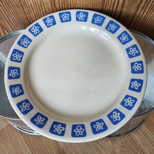 2 Vintage Romanian MCM Atomic Blue Flower 9" Dinner Plates